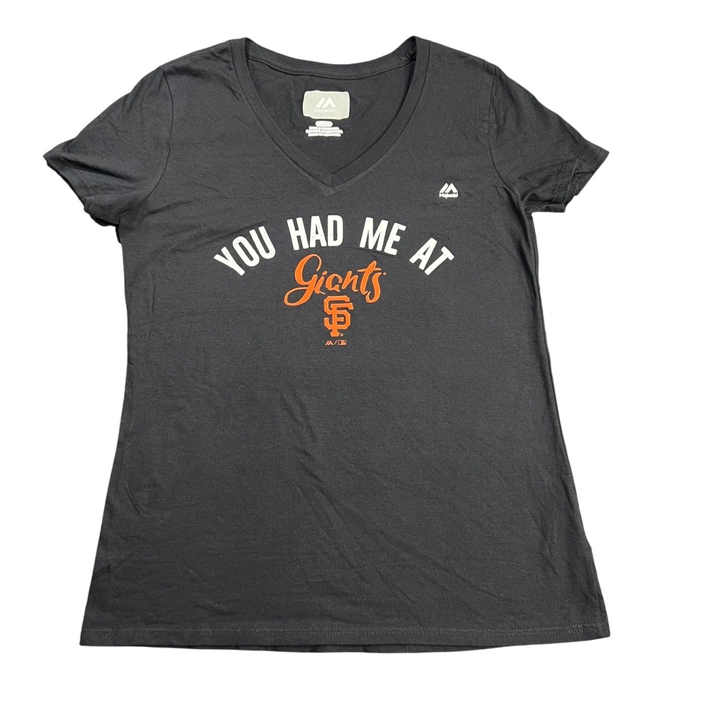 NWOT Majestic San Francisco Giants Womens Small Black V-Neck Graphic T-Shirt MLB